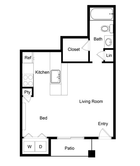 Floor plan for studio, 1 bath, 440 sqft